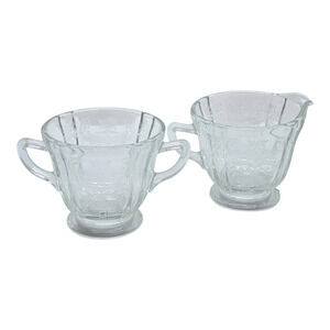 Vintage Federal Glass Madrid Pattern Creamer Sugar Set Depression Era Glass